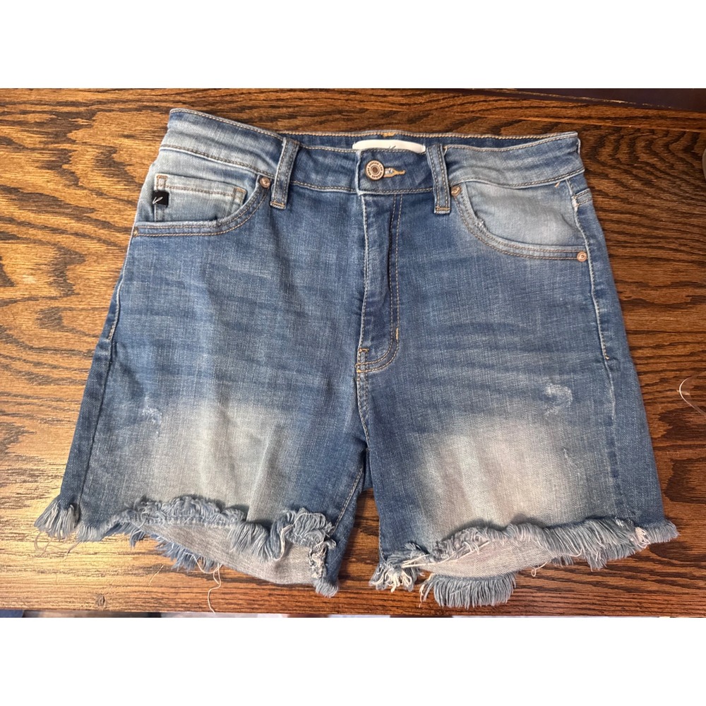 KanCan High Rise Distressed Frayed Hem Denim Shorts Medium Wash KC8607M Womens L